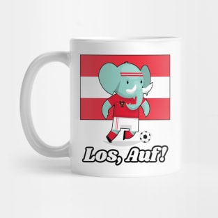 ⚽ Austria Football, Cute Elephant Kicks Ball, Los Auf! Team Spirit Mug